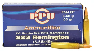 .223 Remington Rifle Ammunition, 55 Grain, Full Metal Jacket Boat Tail, 20 Rounds
