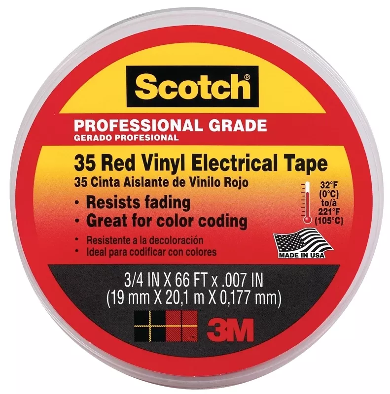 #35 Red Vinyl Electrical Tape, 66 Ft Long, 7 Mil Thick