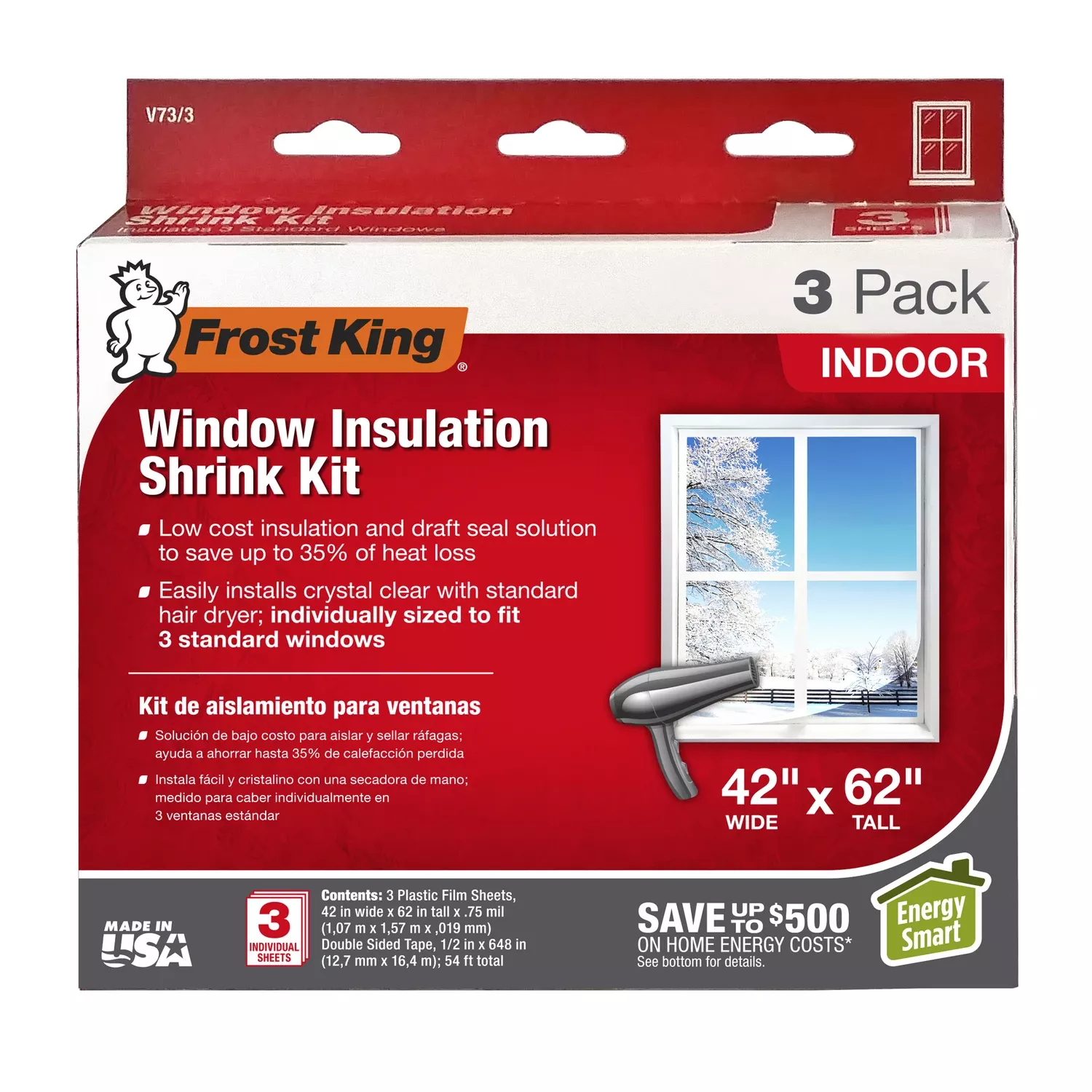 Indoor Window Insulation Sheets, 42 x 62 In., 3-Pk.